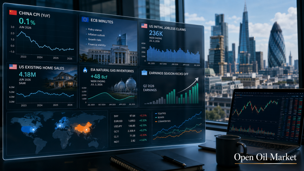Makroökonomischer Kalender und Unternehmensberichte am 9. Juli 2026 für Investoren: CPI Chinas, EZB-Protokoll, US-Arbeitsmarkt und PepsiCo-Berichte.