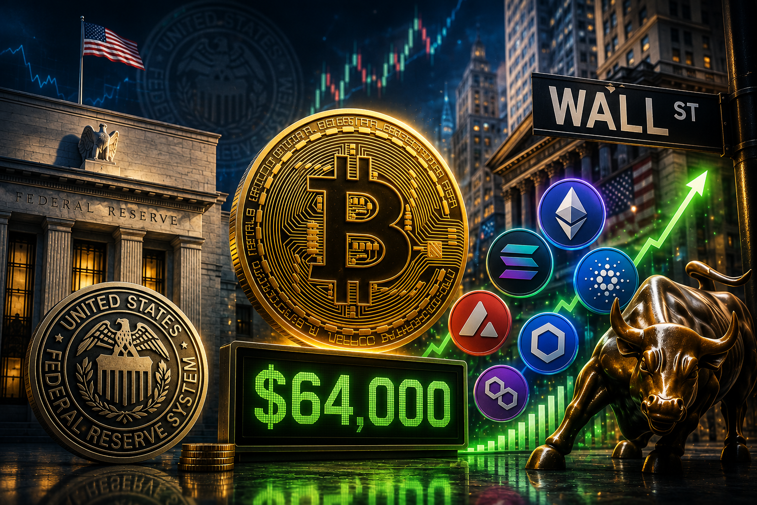 Kryptowährungsnachrichten, Donnerstag, 30. Juli 2026: Markt wartet auf das Urteil der Fed, Bitcoin hält 64.000 $, und Wall Street steigt in Altcoins ein.