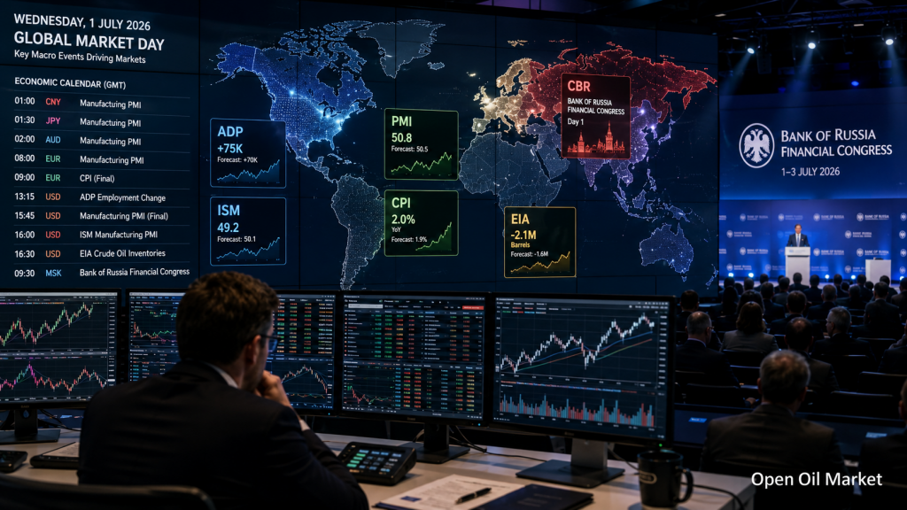 Wirtschaftlicher Kalender für Investoren am 1. Juli 2026: PMI, Inflation, US-Arbeitsmarkt, Öl und Bank von Russland