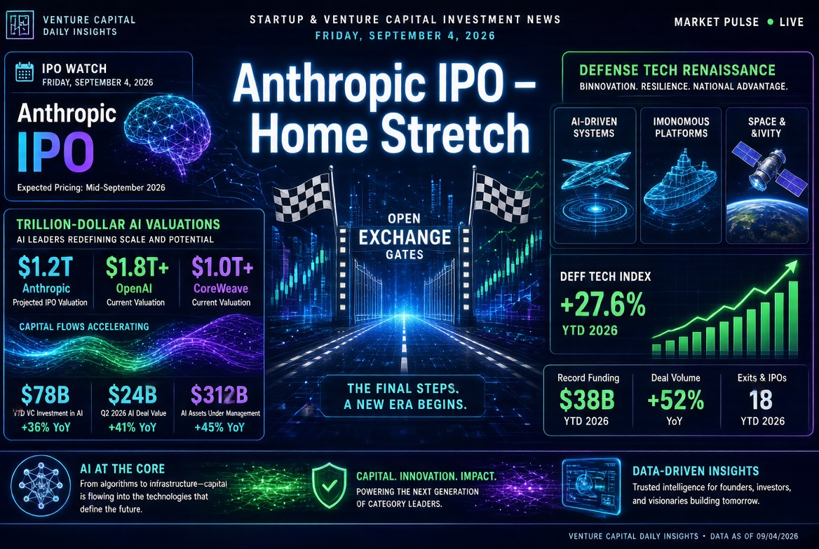 Neuigkeiten über Startups und Venture Capital — Freitag, 4. September 2026: Endphase IPO Anthropic, Billionenbewertungen für KI und Renaissance der Verteidigungstechnologien