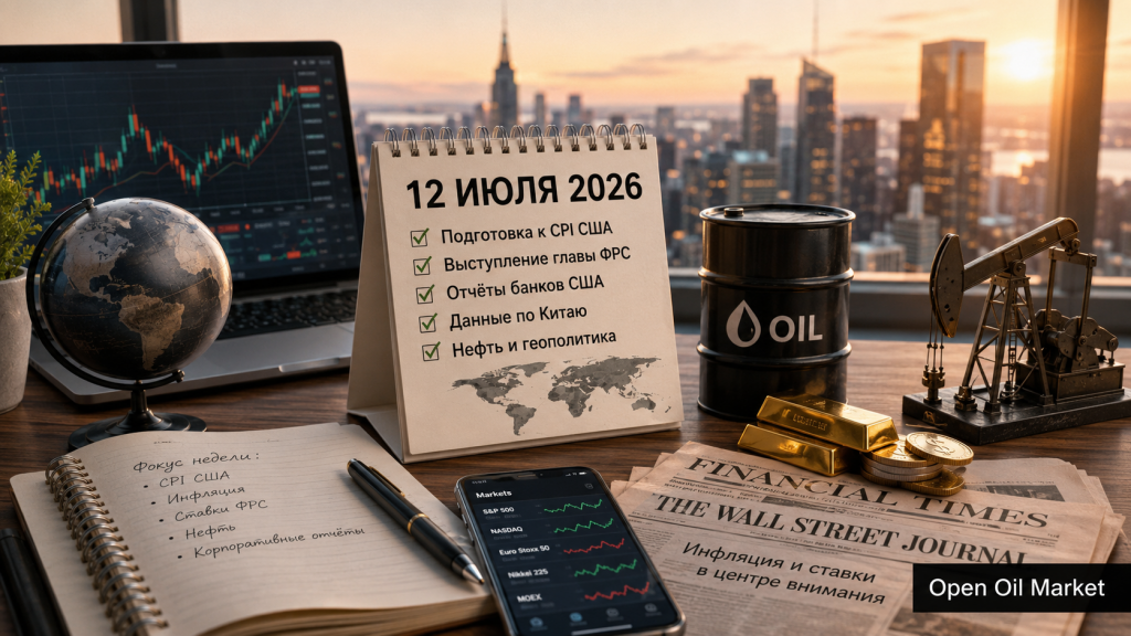 Weltwirtschaftskalender am 12. Juli 2026 mit US-VPI, Bankberichten, Öl und den Indizes S&P 500, Euro Stoxx 50, Nikkei 225 und MOEX