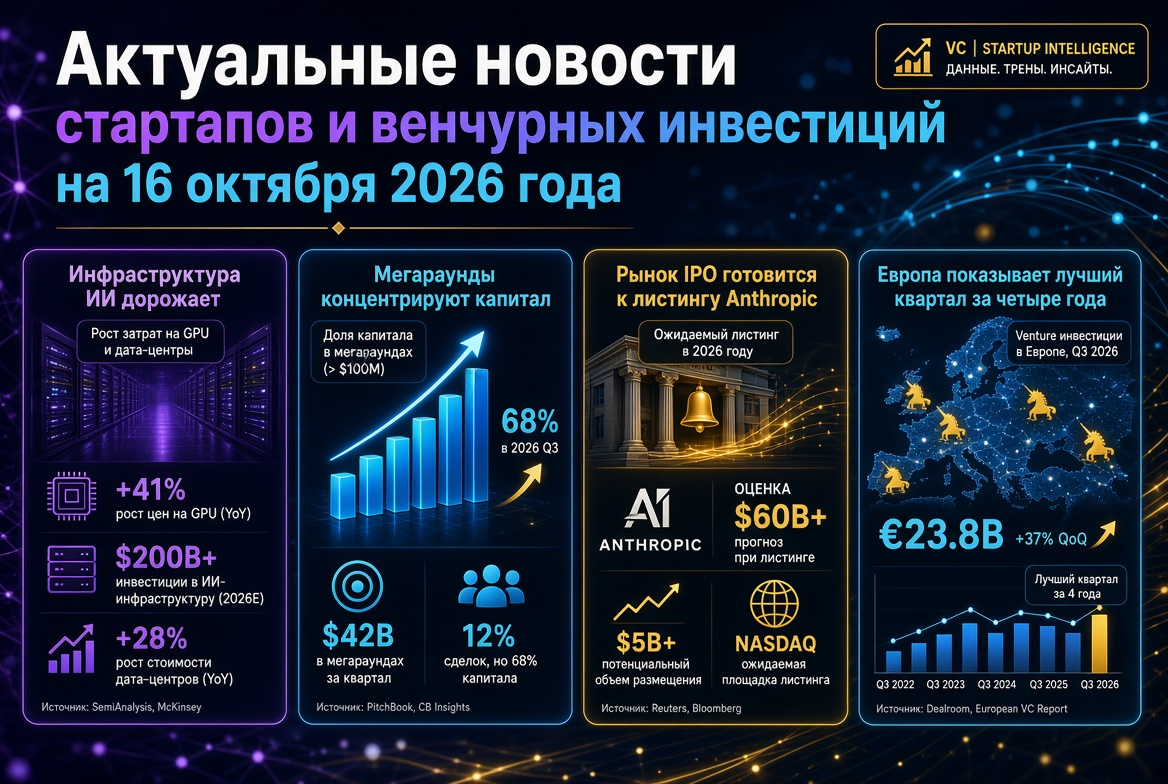 Aktuelle Nachrichten über Startups und Risikokapitalinvestitionen am 16. Oktober 2026: Teurer werdende KI-Infrastruktur, Megarunden konzentrieren Kapital, der IPO-Markt bereitet sich auf das Listing von Anthropic vor, und Europa verzeichnet das beste Quar