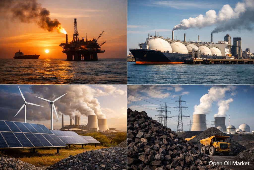 Weltmarkt für Energie: Öl, Gas, LNG, Elektrizität, erneuerbare Energien, Kohle, Raffinerien 1. April 2026