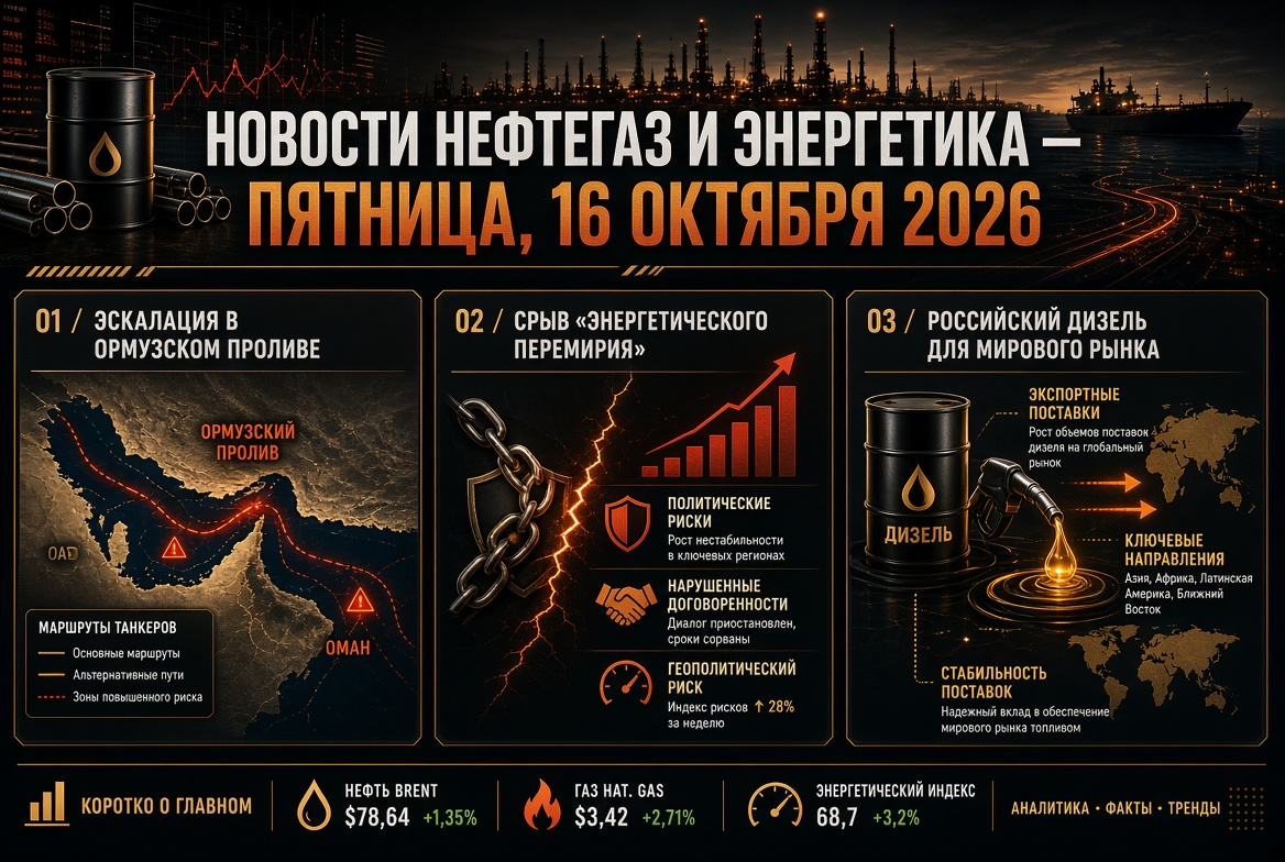 Nachrichten über Öl, Gas und Energie — Freitag, 16. Oktober 2026: Eskalation im Persischen Golf, Störung des "Energie-Waffenstillstands" und russischer Diesel für den Weltmarkt