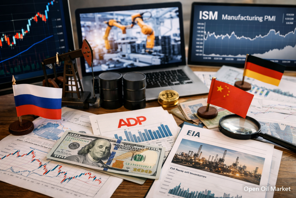 Wirtschaftliche Ereignisse und Unternehmensberichte — Mittwoch, 1. April 2026: globaler PMI, ADP USA, Einzelhandelsumsätze und Ölbestände