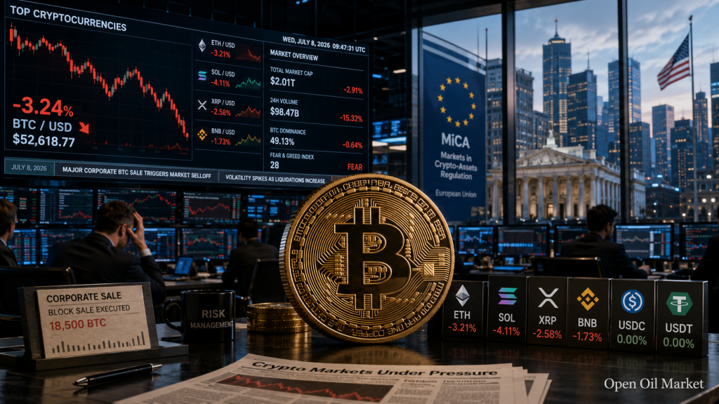 Kryptowährungsnachrichten, Mittwoch 8. Juli 2026: Bitcoin unter Druck durch Strategie und neue MiCA-Regeln