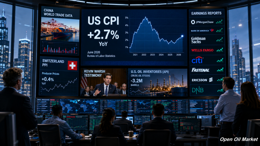 Globale Märkte am 14. Juli 2026 — VPI USA, China Statistiken, API Ölvorräte und Berichte von JPMorgan, Bank of America, Goldman Sachs, Wells Fargo und Citigroup